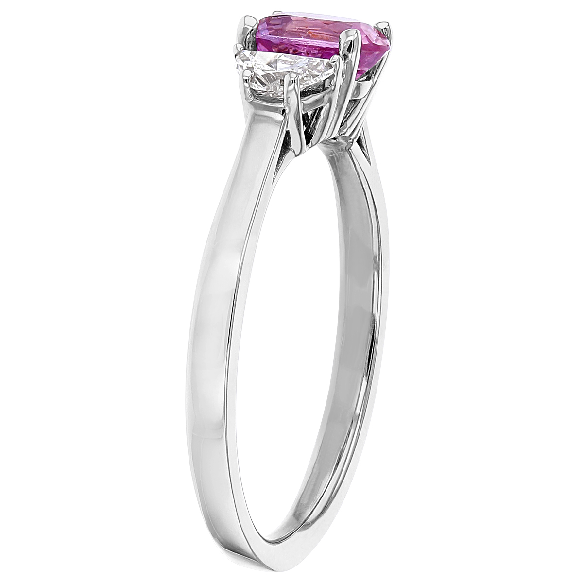 Oval Pink Sapphire & Half Moon Diamond 3 Stone Ring in White Gold