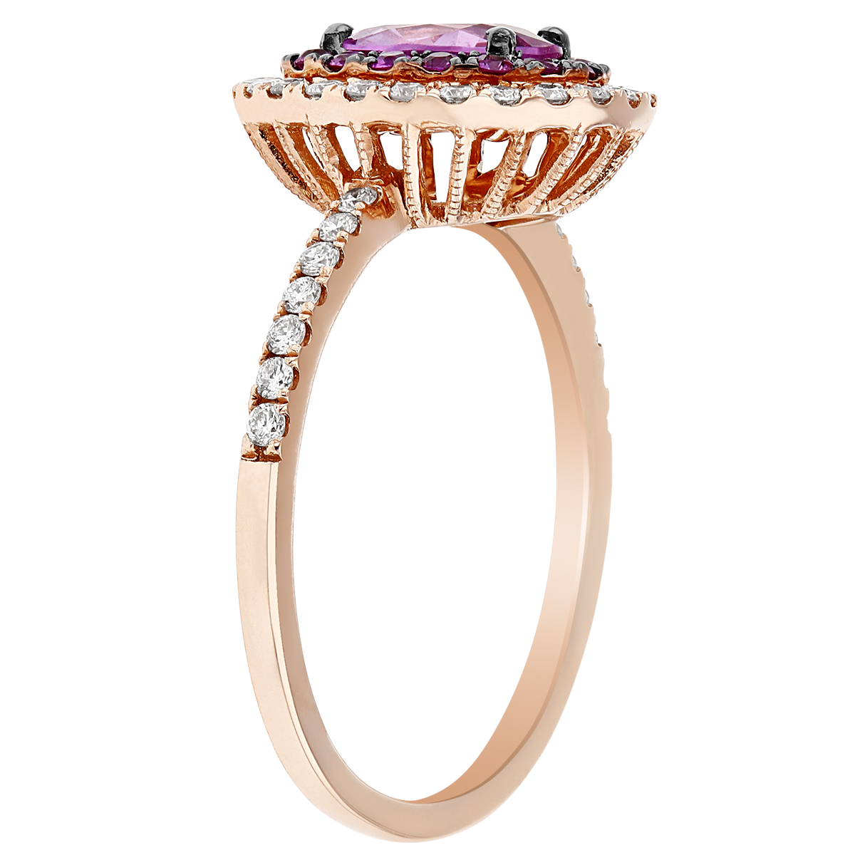 Oval Pink Sapphire Ring with Sapphire & Diamond Double Halo in White Gold