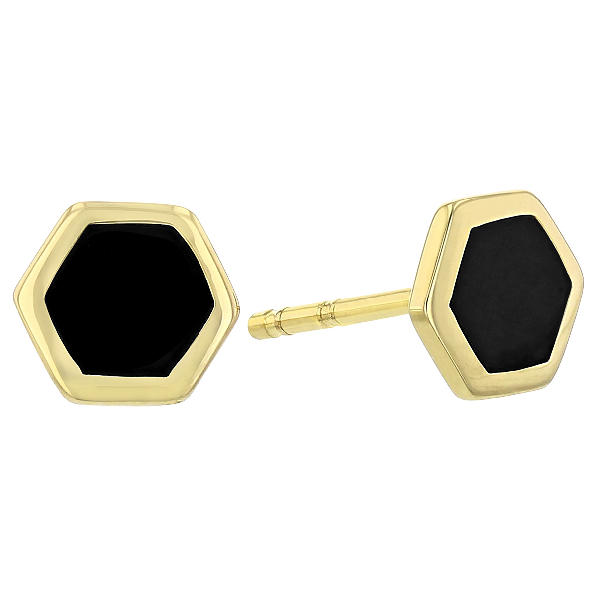 Black Enamel Hexagon Stud Earrings in Yellow Gold Borsheims