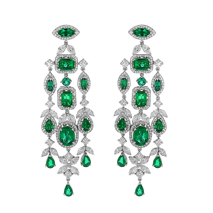 Roberto Coin Emerald & Diamond Halo Chandelier Drop Earrings in White Gold