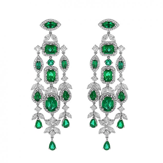 Roberto Coin Emerald & Diamond Halo Chandelier Drop Earrings in White Gold
