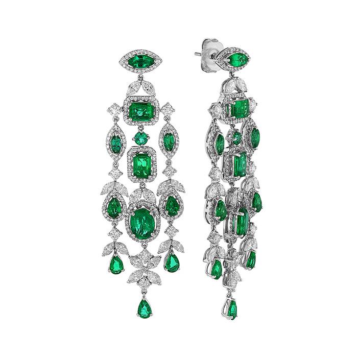 Roberto Coin Emerald & Diamond Halo Chandelier Drop Earrings in White Gold