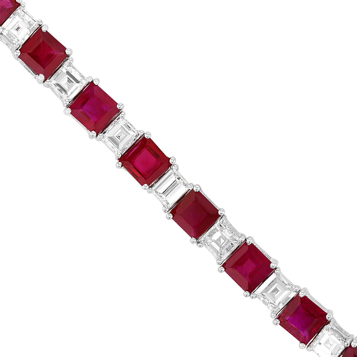 Ruby & Diamond Square Step Cut Tennis Bracelet in White Gold