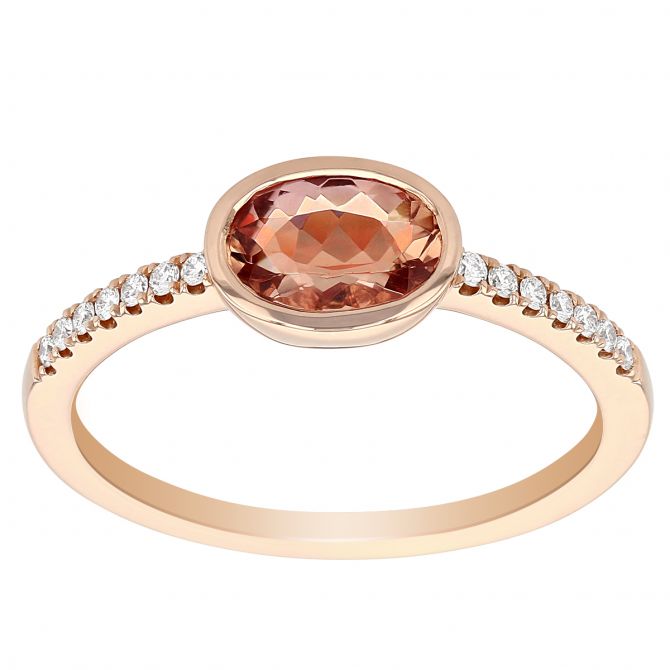 Oval Orange Topaz Bezel Set Ring with Diamond Sides in Rose Gold