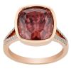 Cushion Pink Zircon Bezel Set Ring with Diamond Split Shank in Rose Gold