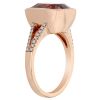 Cushion Pink Zircon Bezel Set Ring with Diamond Split Shank in Rose Gold