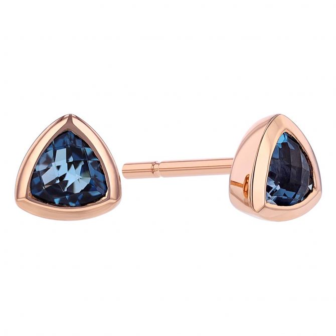 Trillion London Blue Topaz Bezel Set Stud Earrings in Rose Gold, 4 mm