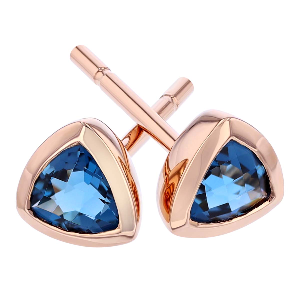 Trillion London Blue Topaz Bezel Set Stud Earrings in Rose Gold, 4 mm