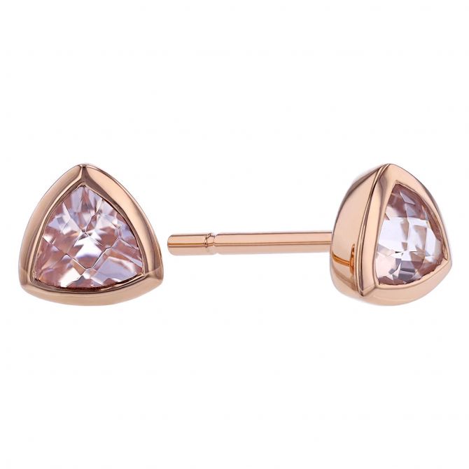 Trillion Morganite Bezel Set Stud Earrings in Rose Gold 4 mm
