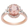Oval Morganite Ring with Baguette & Round Diamond Halo & Sides in Rose Gold
