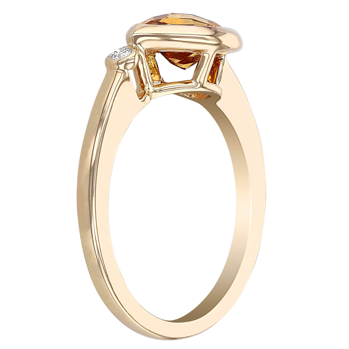 Pear Shaped Citrine & Single Diamond Bezel Set Asymmetrical Ring in Yellow Gold