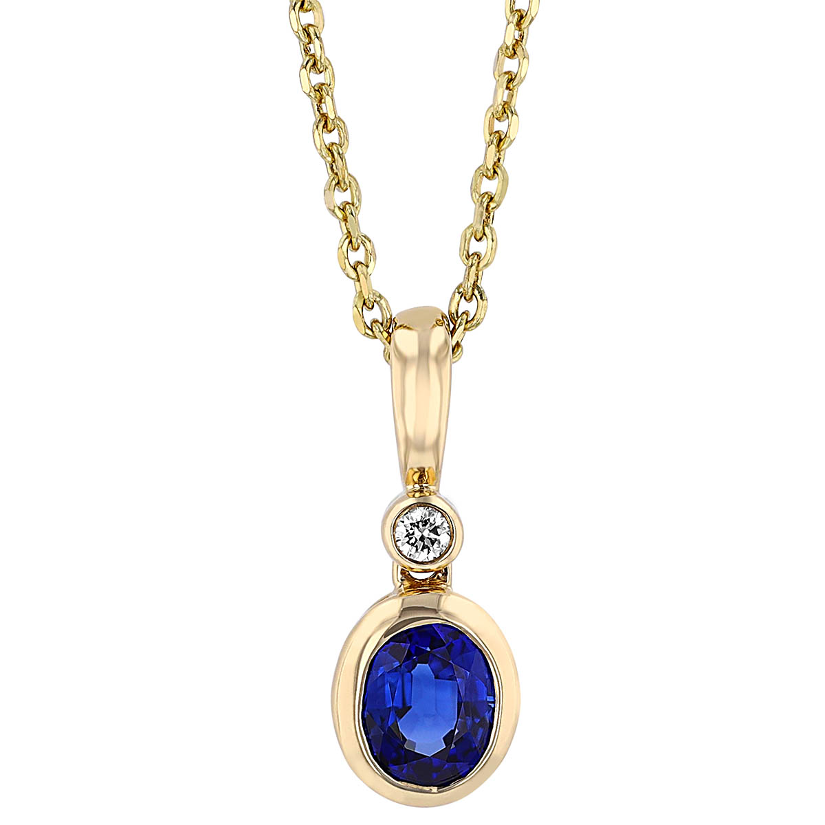 Oval Sapphire Bezel Set Pendant with Diamond Bail in Yellow Gold, 18 ...