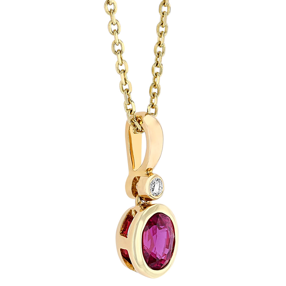 Oval Ruby Bezel Set Pendant with Diamond Bail in Yellow Gold, 18