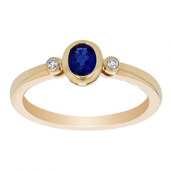 Oval Sapphire & Diamond 3 Stone Ring in Yellow Gold