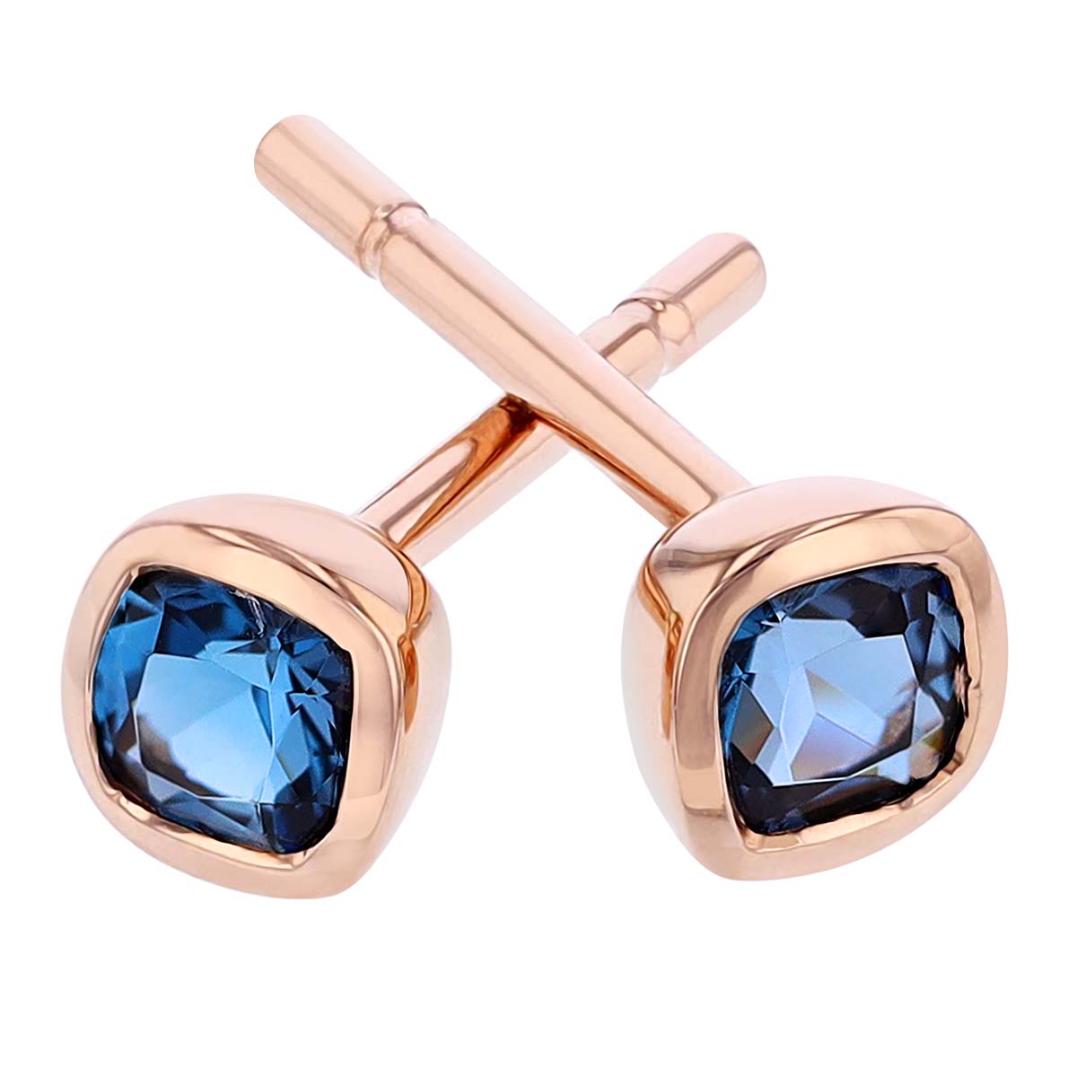 Cushion London Blue Topaz Bezel Set Stud Earrings in Rose Gold