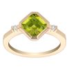 Square Step Cut Peridot Ring with Diamond Side Stones in Yellow Gold
