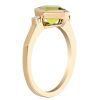 Square Step Cut Peridot Ring with Diamond Side Stones in Yellow Gold