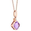 Asscher Cut Amethyst & Diamond Bail Bezel Set Pendant in Rose Gold, 18"