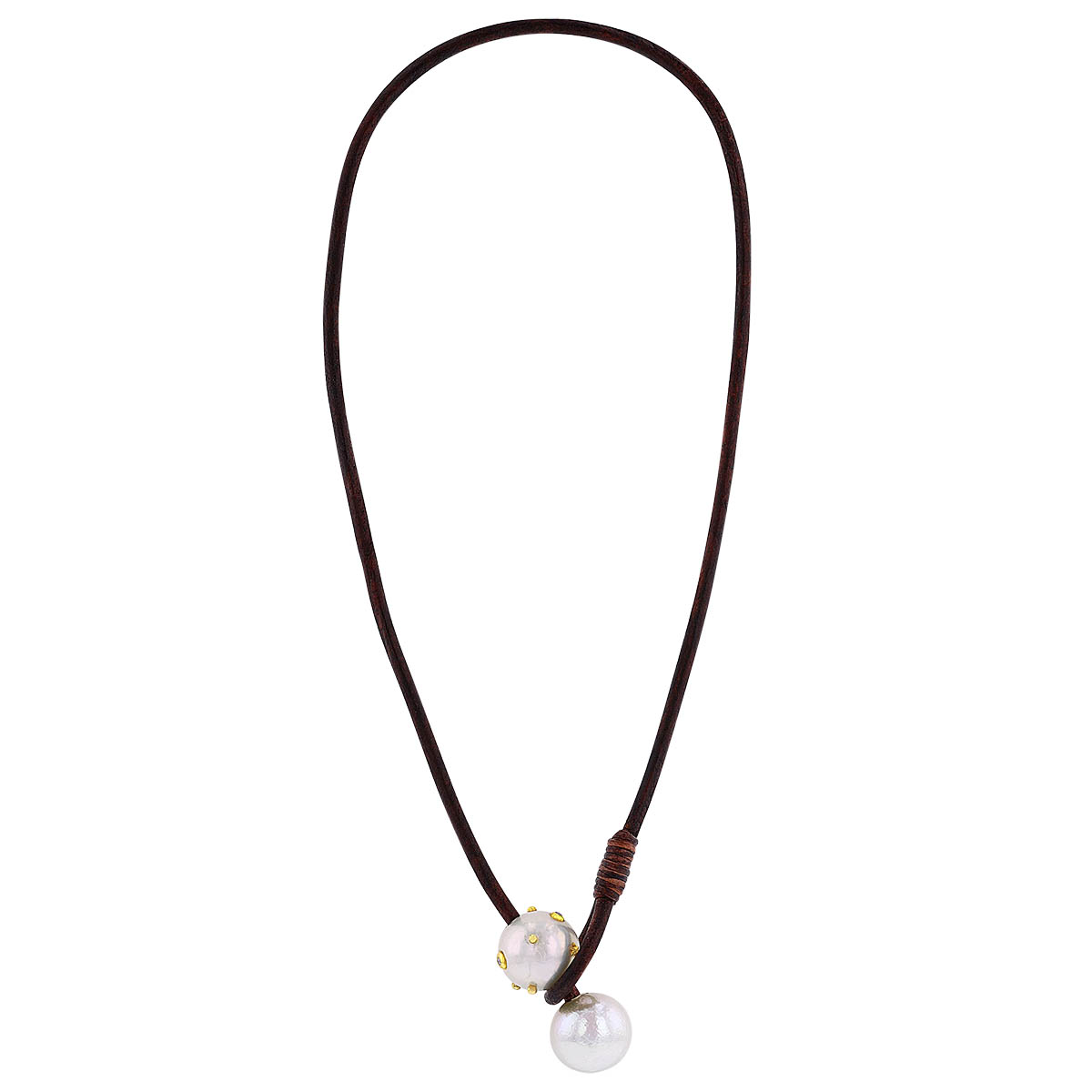 Vincent Peach Camelot Seaplicity Freshwater Cultured Pearl & Diamond Necklace with Leather Cord