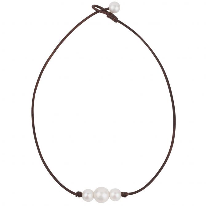 Vincent Peach Wanderlust Freshwater Cultured Pearl Necklace with Brown Leather Cord, 17"