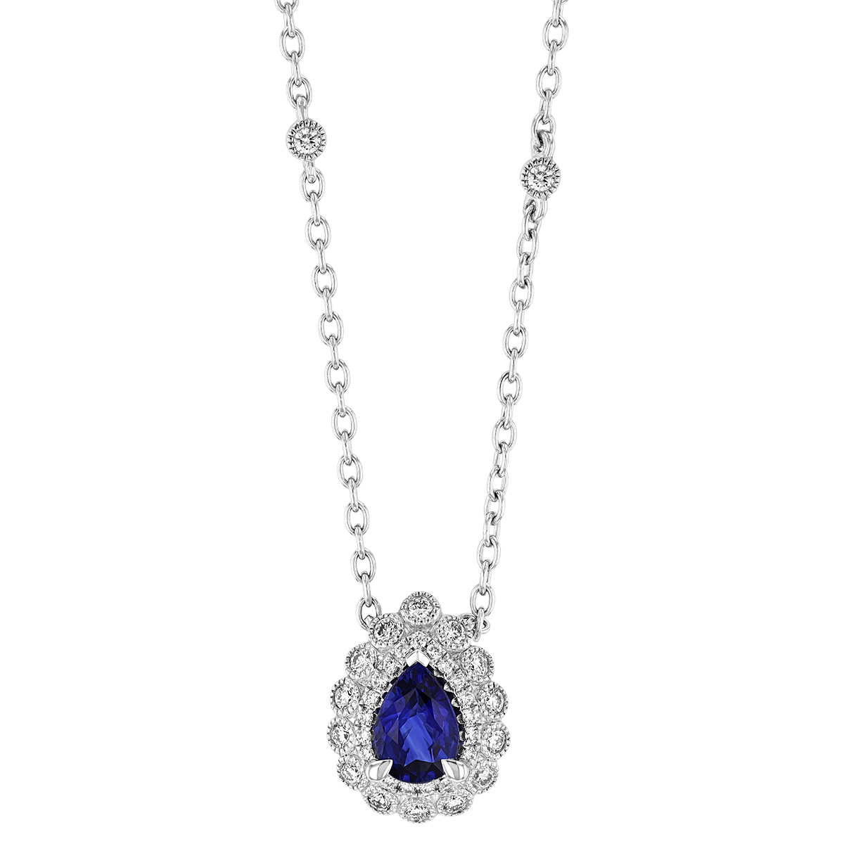 18" Gemstone Double Halo Pendant with Diamonds in Sterling Silver & 14K Gold