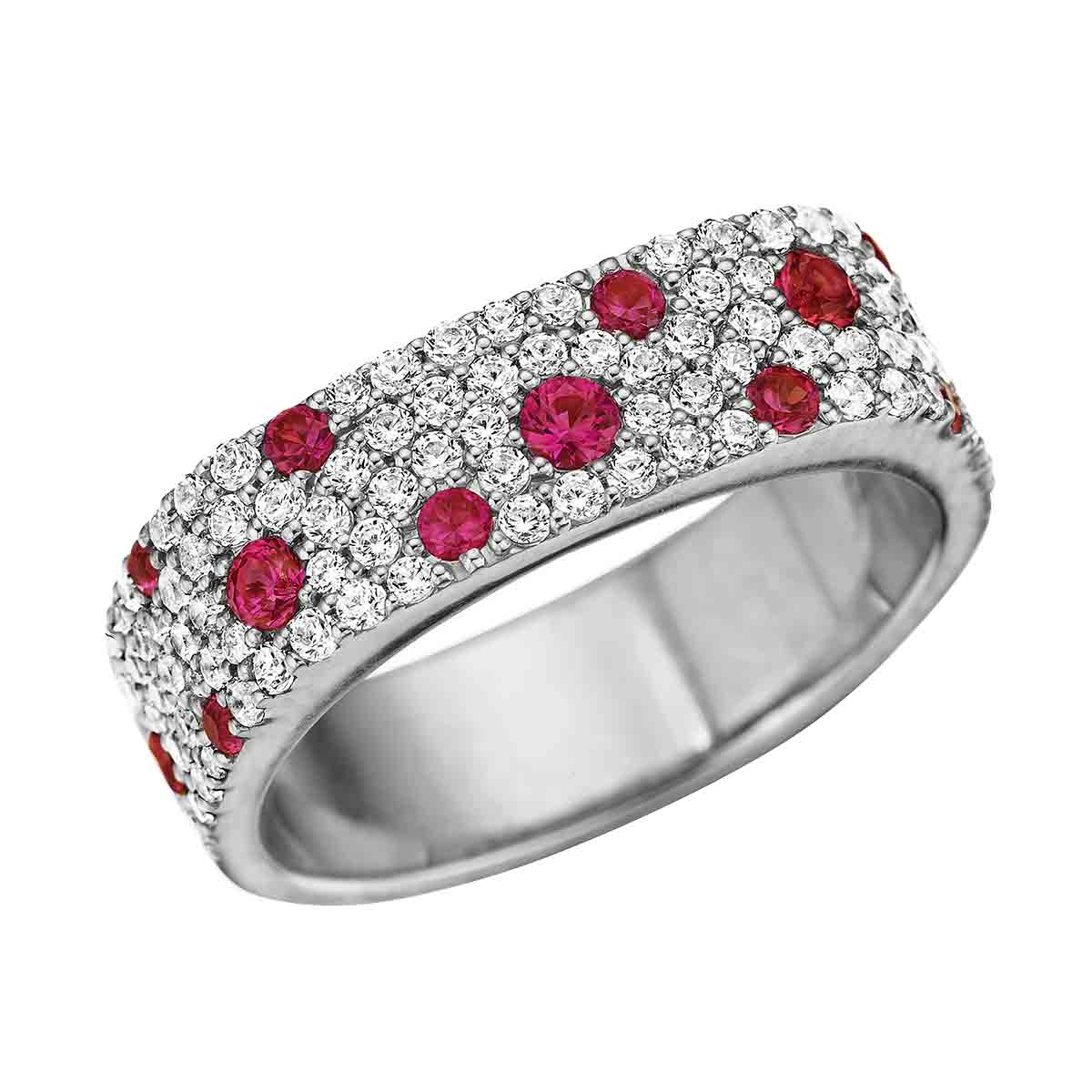 Ruby & Diamond Speckled Pavé Ring in White Gold