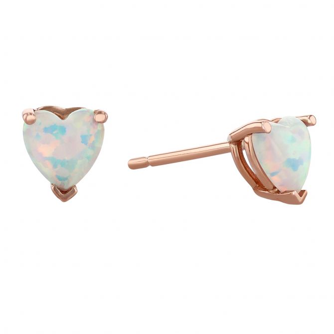 My Story Zoey White Opal Heart Shaped Stud Earrings in Rose Gold