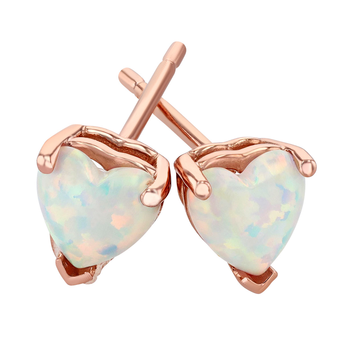 My Story Zoey White Opal Heart Shaped Stud Earrings in Rose Gold