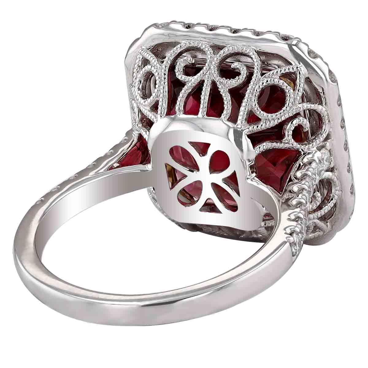 Cushion Rubellite Tourmaline & Diamond Halo Cocktail Ring in White Gold