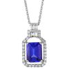 Emerald Cut Tanzanite Pendant with Open Diamond Halo & Mosaic Accent in White Gold, 16"