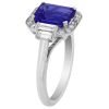 Emerald Cut Tanzanite Ring with Diamond Halo & Baguette Side Stones in White Gold