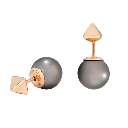 Alessandra Dona Tahitian South Sea Pearl & Pyramid Stud Reversible Earrings in Rose Gold