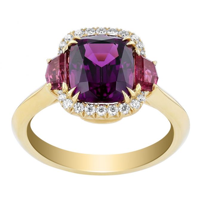 Omi Prive Purple Pyrope-Almandine Garnet, Ruby & Diamond Ring in Yellow Gold