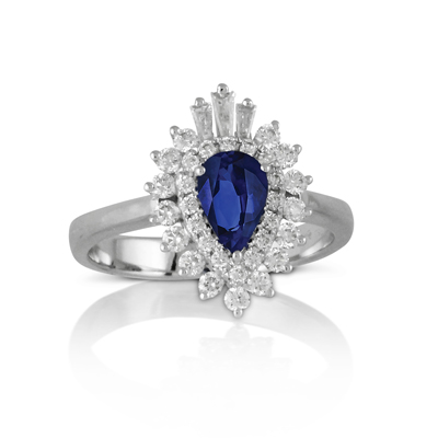 Doves Azure Pear Shaped Sapphire & Diamond Starburst Ring in White Gold