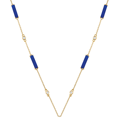 Doves Royal Lapis Diamond & Lapis Lazuli Bead Station Necklace in Yellow Gold, 24"