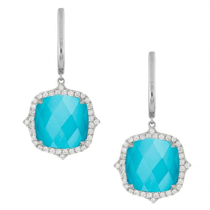 Doves St. Barths Blue Turquoise & Quartz Drop Earrings with Diamond Halos in White Gold