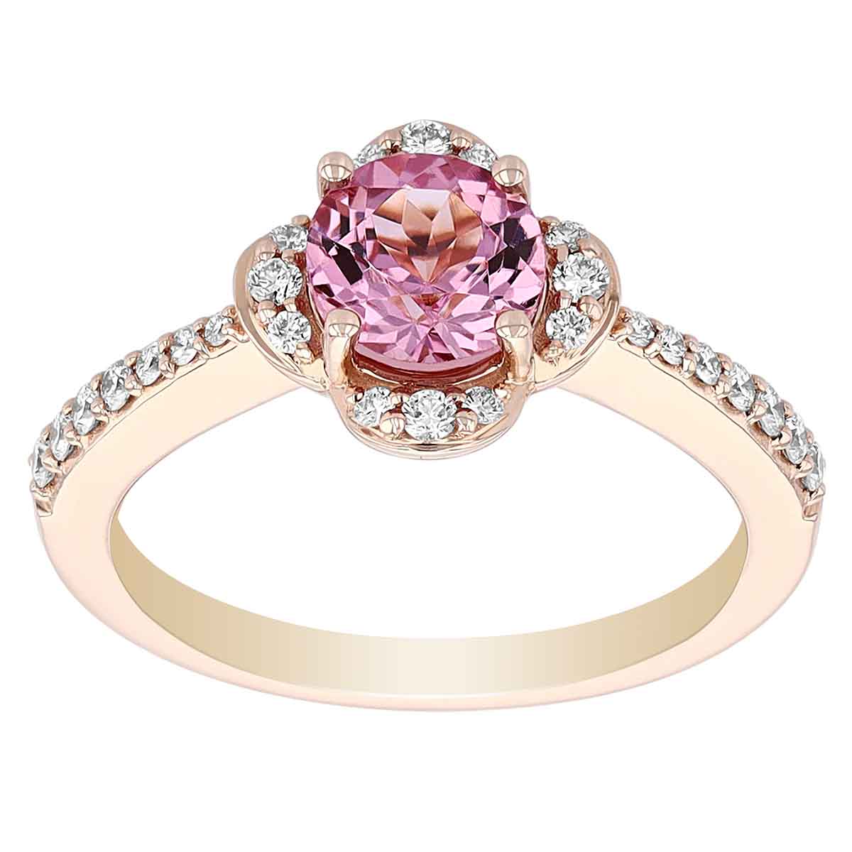 Lotus Garnet & Diamond Demi Halo Clover Ring in Rose Gold