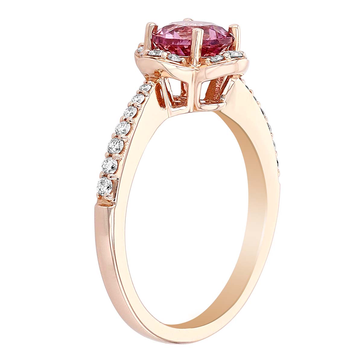 Lotus Garnet & Diamond Demi Halo Clover Ring in Rose Gold