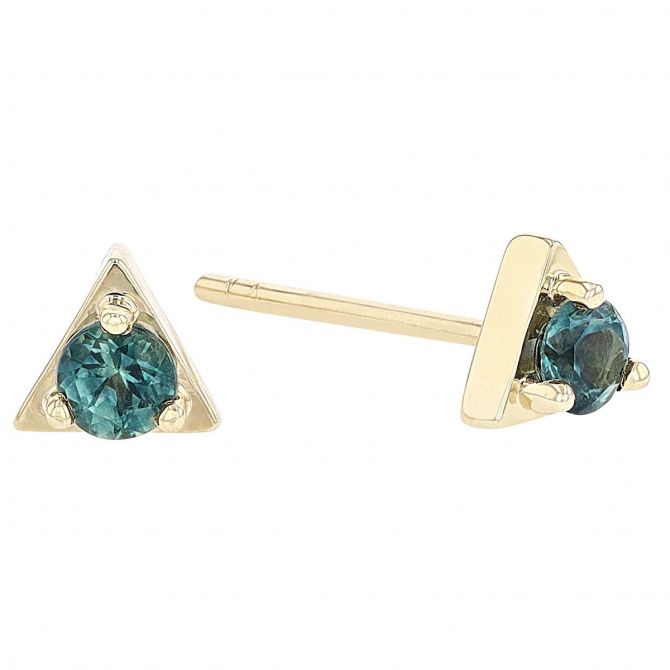 Montana Sapphire & Yellow Gold Triangle Dainty Stud Earrings in Yellow Gold