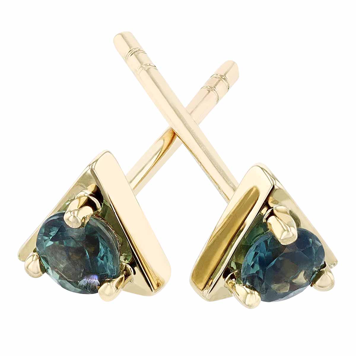 Montana Sapphire & Yellow Gold Triangle Dainty Stud Earrings in Yellow Gold