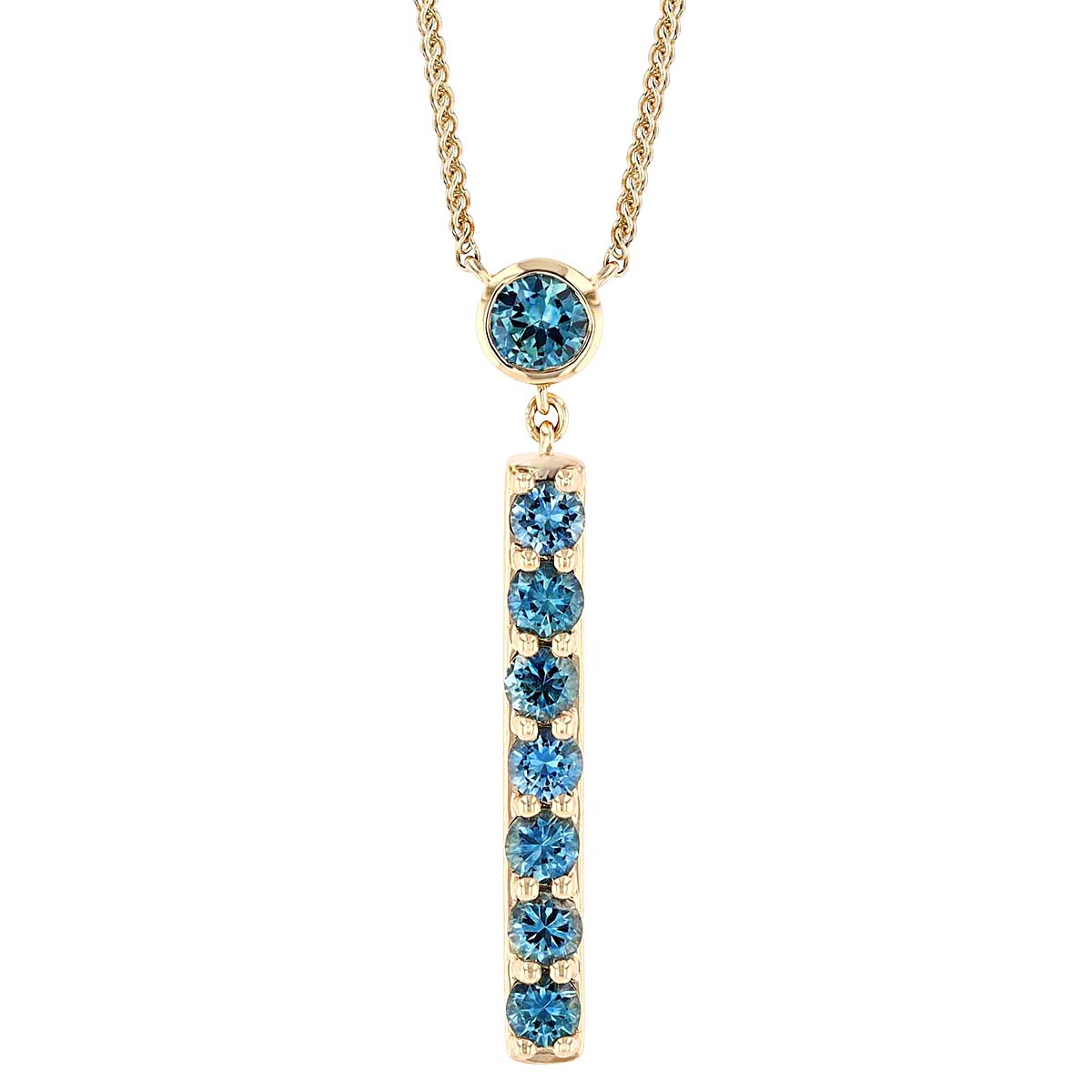 Montana Sapphire Vertical Bar Drop Pendant in Yellow Gold, 18