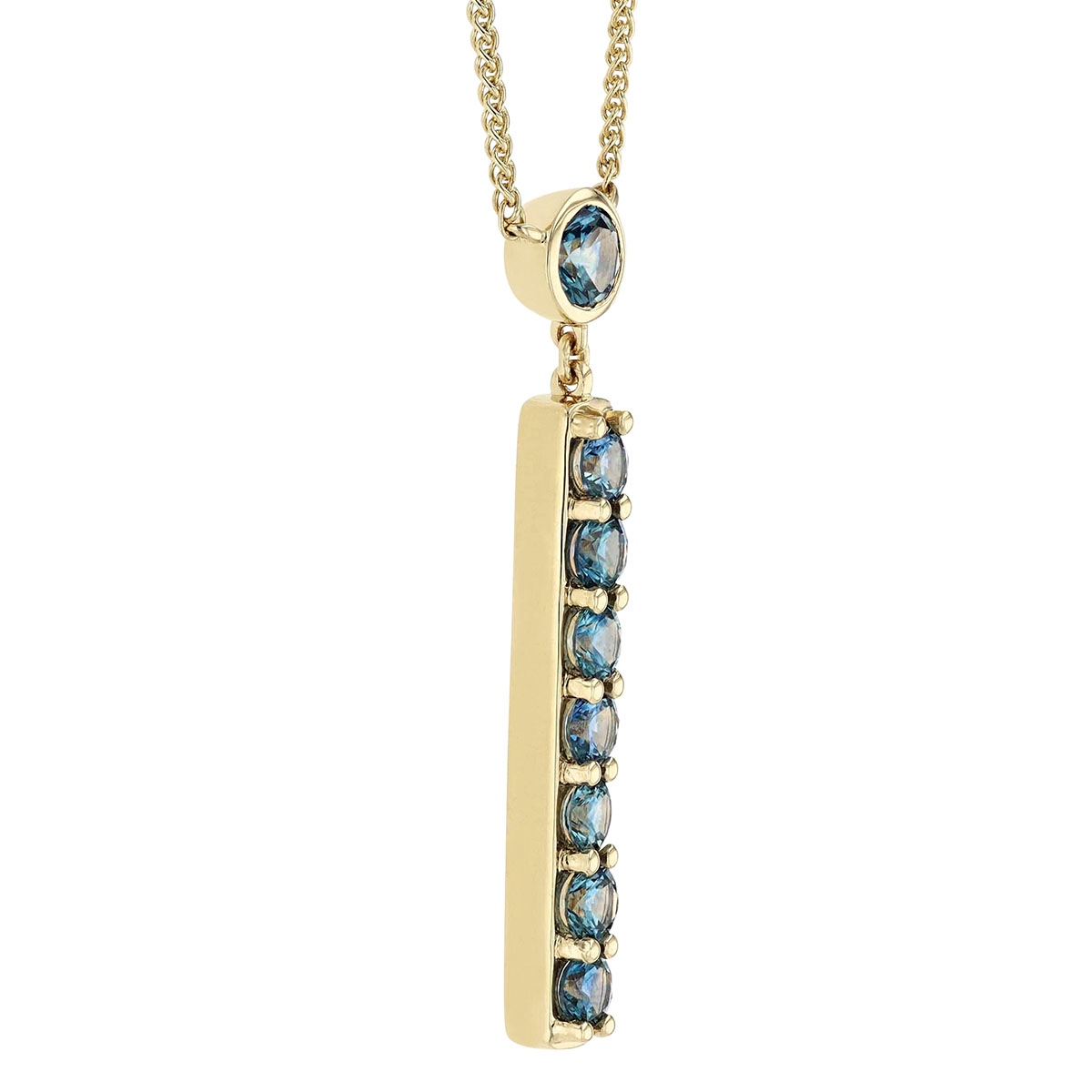 Montana Sapphire Vertical Bar Drop Pendant in Yellow Gold, 18