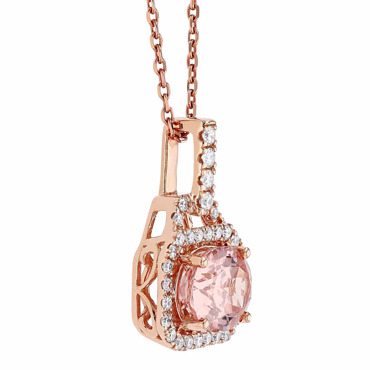 Oval Lotus Garnet Pendant with Diamond Halo & Bail in Rose Gold, 18