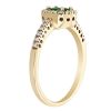 Oval Emerald Petite Ring with Diamond Halo & Side Stones in Yellow Gold