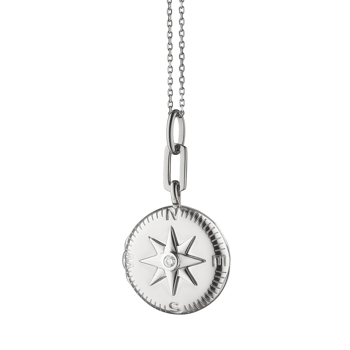 Monica Rich Kosann Adventure Compass Sterling Silver Locket with White Sapphire, 18
