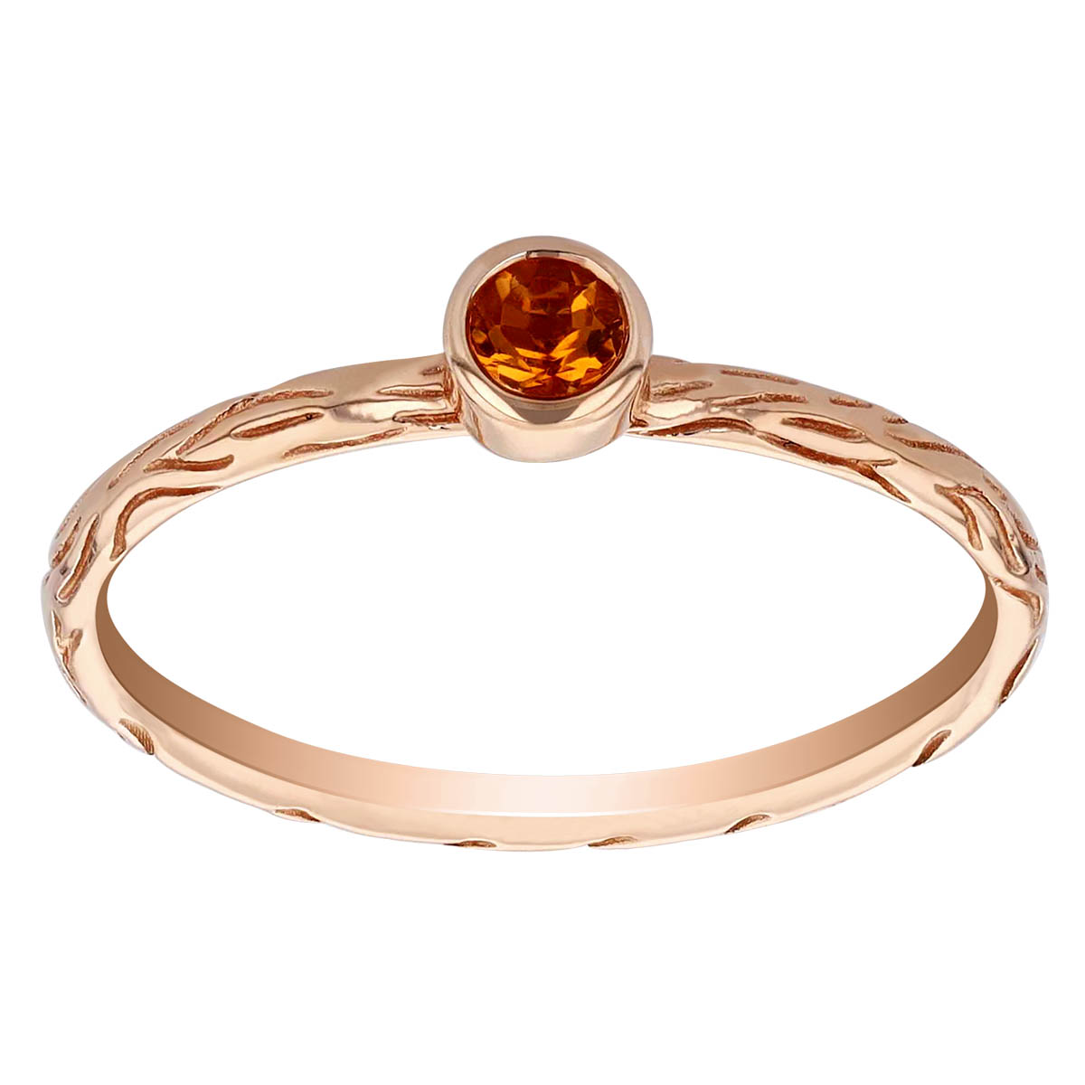 Citrine Bezel Set Dainty Ring in Gold with Engraved Shank