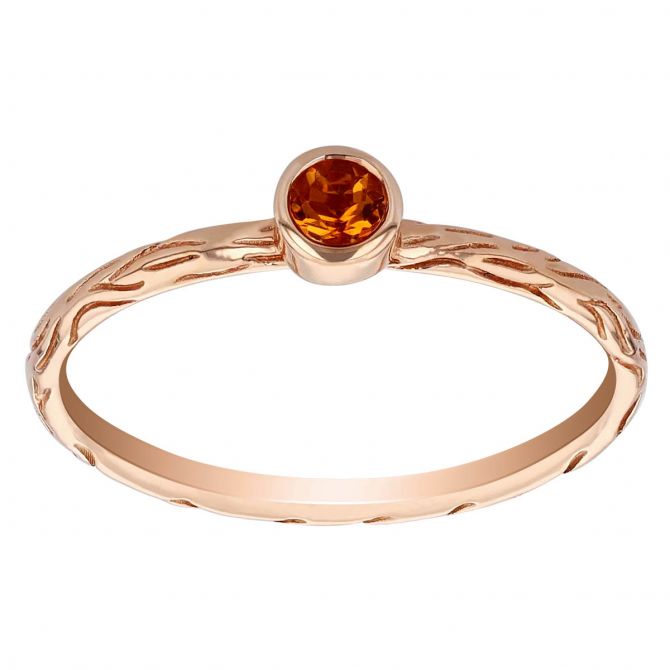 Citrine Bezel Set Dainty Ring in Gold with Engraved Shank