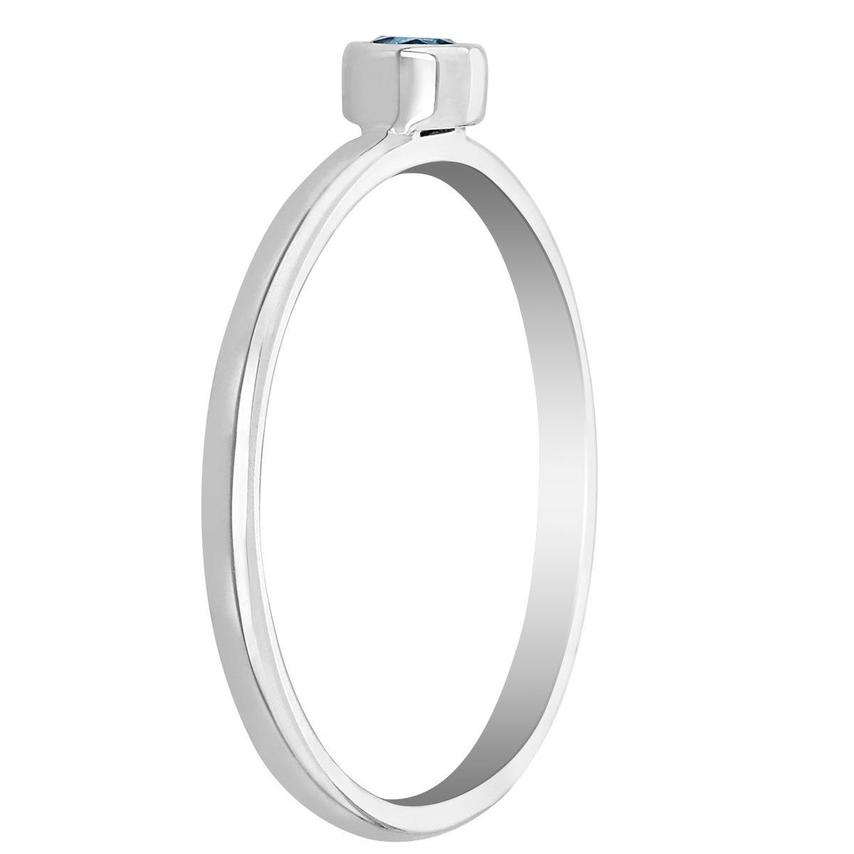 Blue Topaz Bezel Set Dainty Ring in White Gold