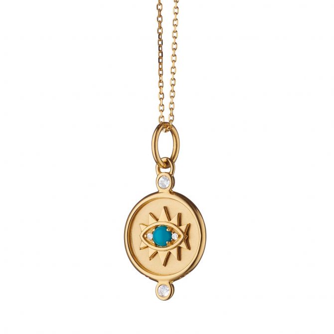 Monica Rich Kosann Mini Protect Evil Eye Pendant with Turquoise & Diamonds in Yellow Gold