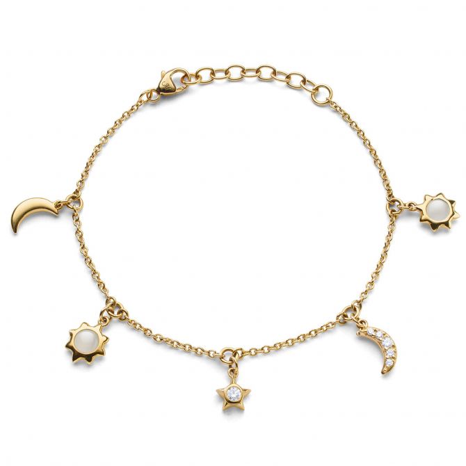 Monica Rich Kosann Sun, Moon & Stars Moonstone Charm Bracelet in Yellow Gold